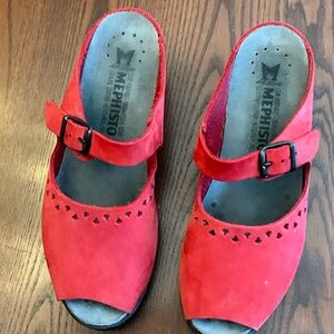 Mephisto Vibrant Red  open-toe wedge  shoe sz 8
